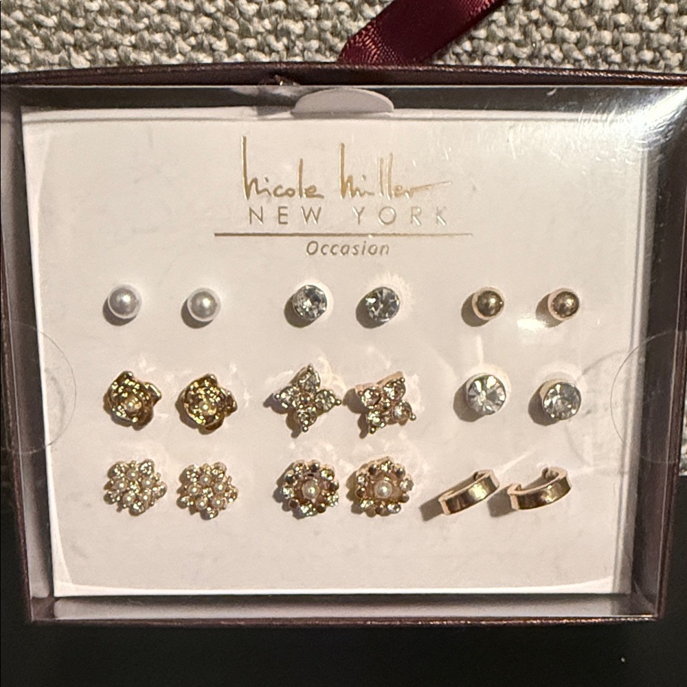 Nicole Miller Gold and Rhinestone  Stud Earring Collection